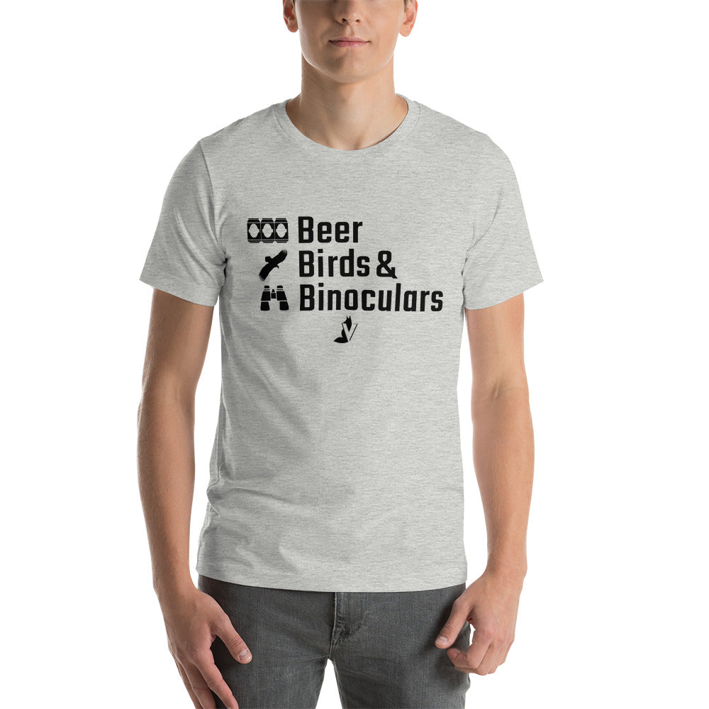 A Beer, Birds & Binoculairs Unisex t-shirt