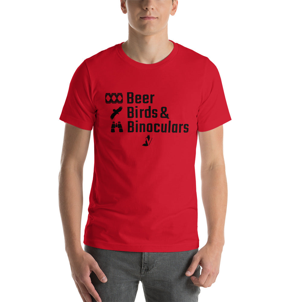 A Beer, Birds & Binoculairs Unisex t-shirt